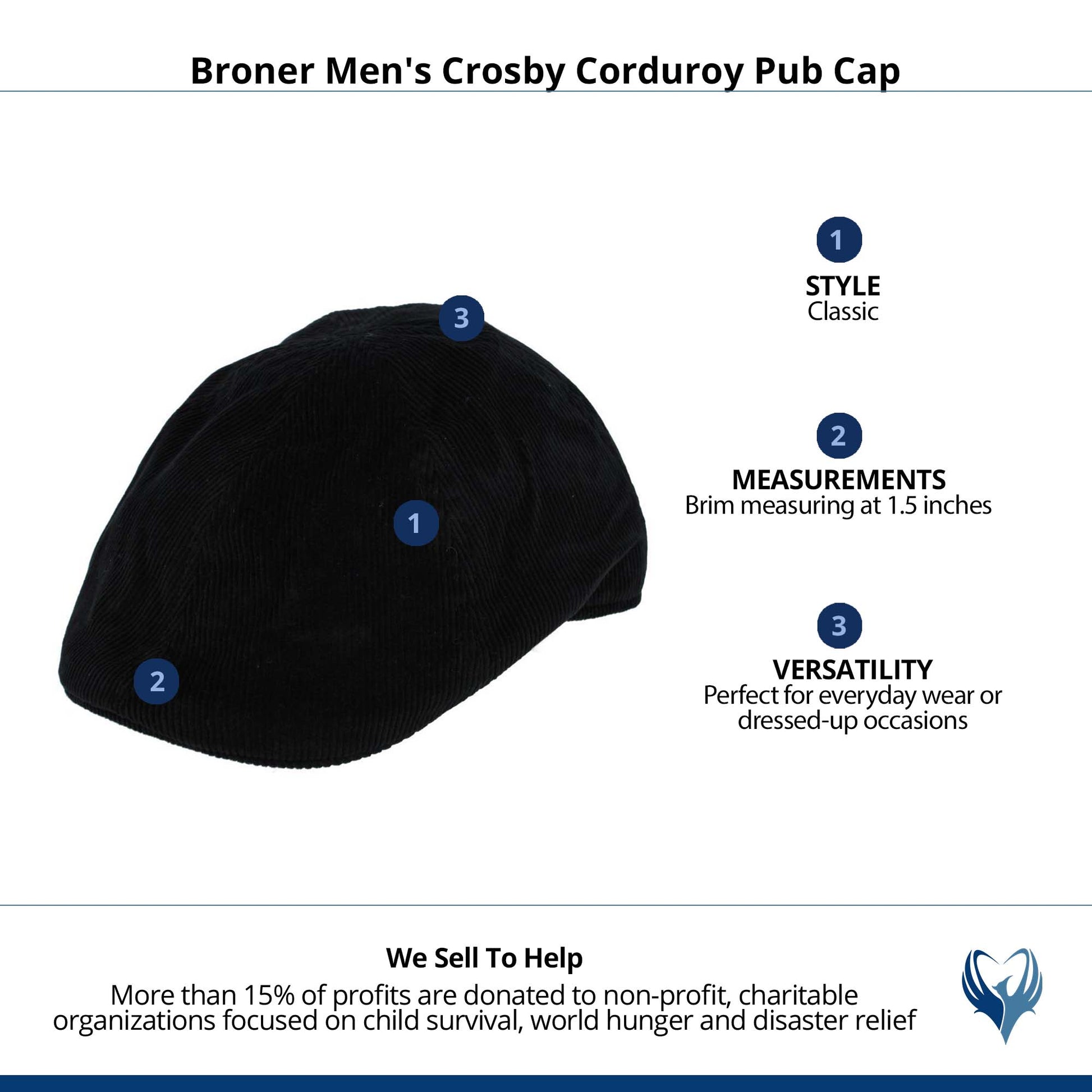 Broner Men's Crosby Corduroy Pub Cap - Black