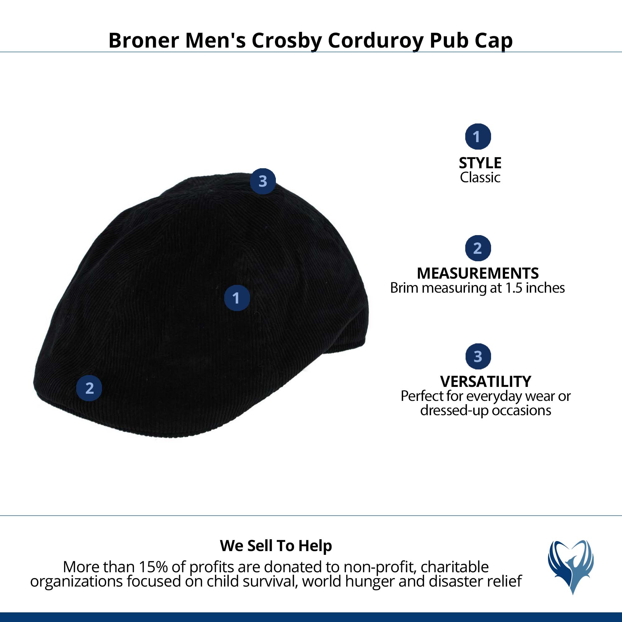 Broner Men's Crosby Corduroy Pub Cap - Black
