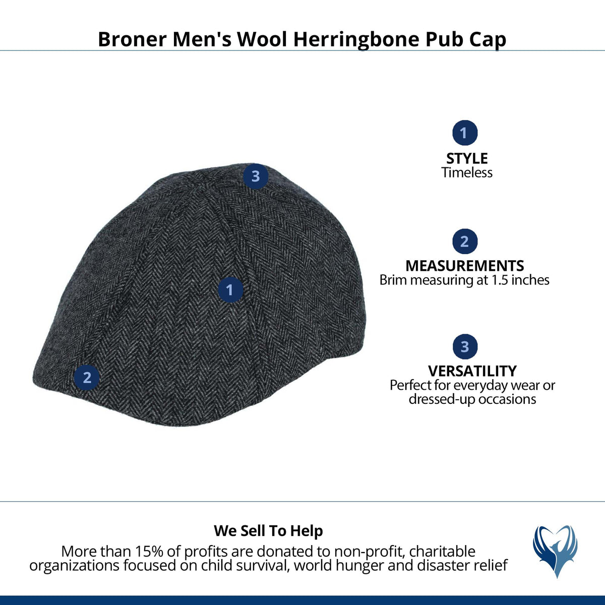 Broner Men's Wool Herringbone Pub Cap - Charcoal