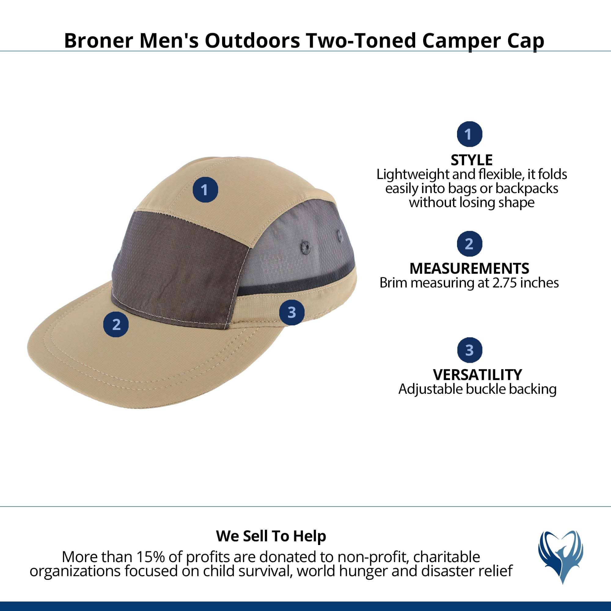 Broner Men's Outdoors Two-Toned Camper Cap - Khaki