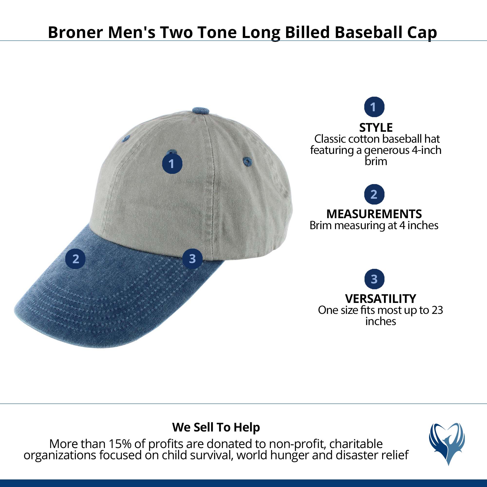 Broner Men's 4 Inch Two Tone Long Billed Baseball Cap - Sand/Navy
