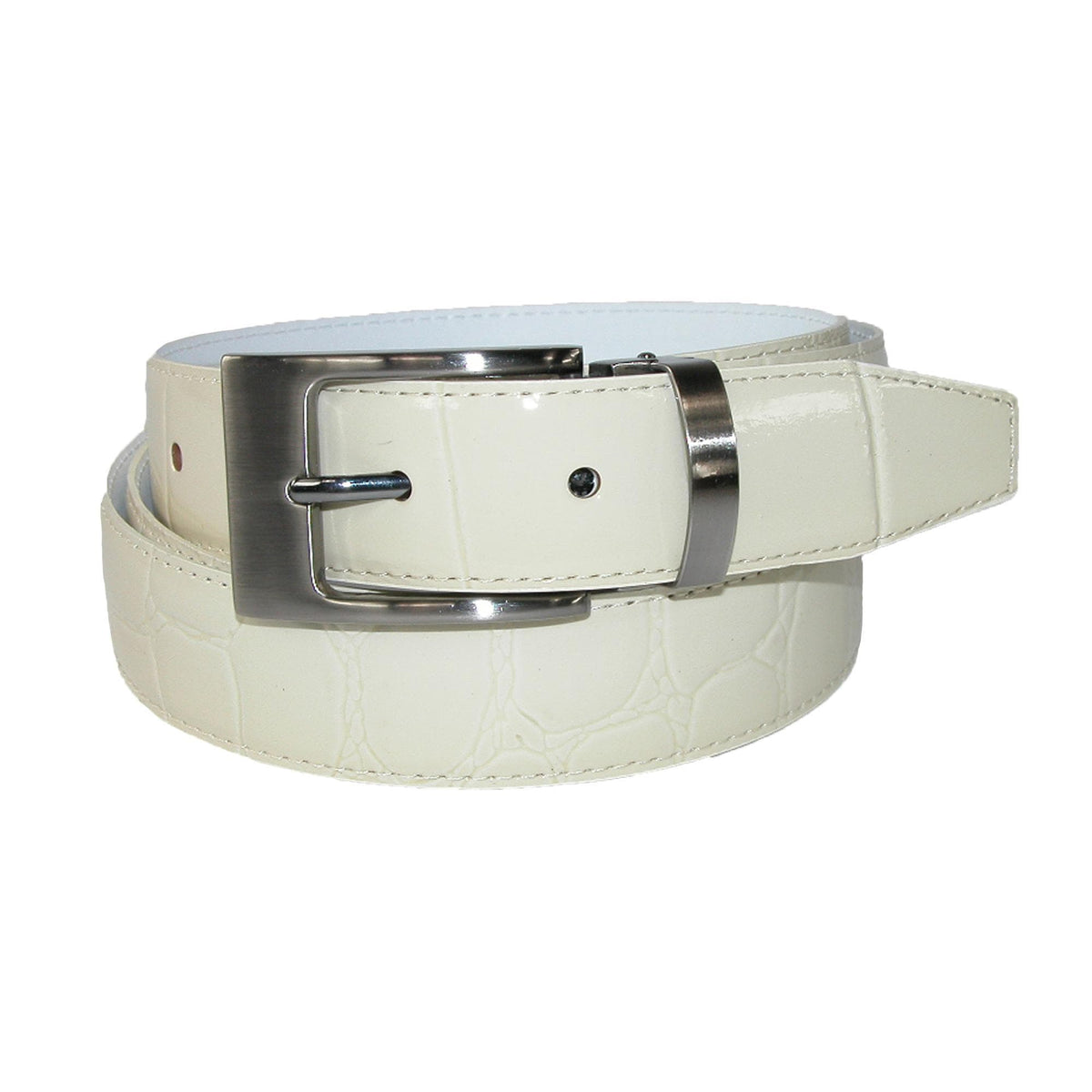 CTM® Leather Croc Print Dress Belt with Clamp On Buckle - Beige