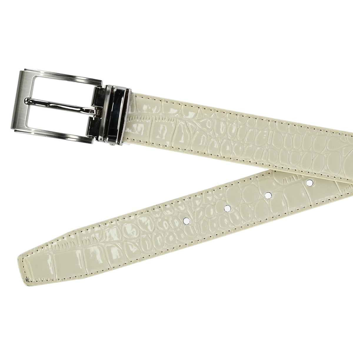 CTM® Leather Croc Print Dress Belt with Clamp On Buckle - Beige