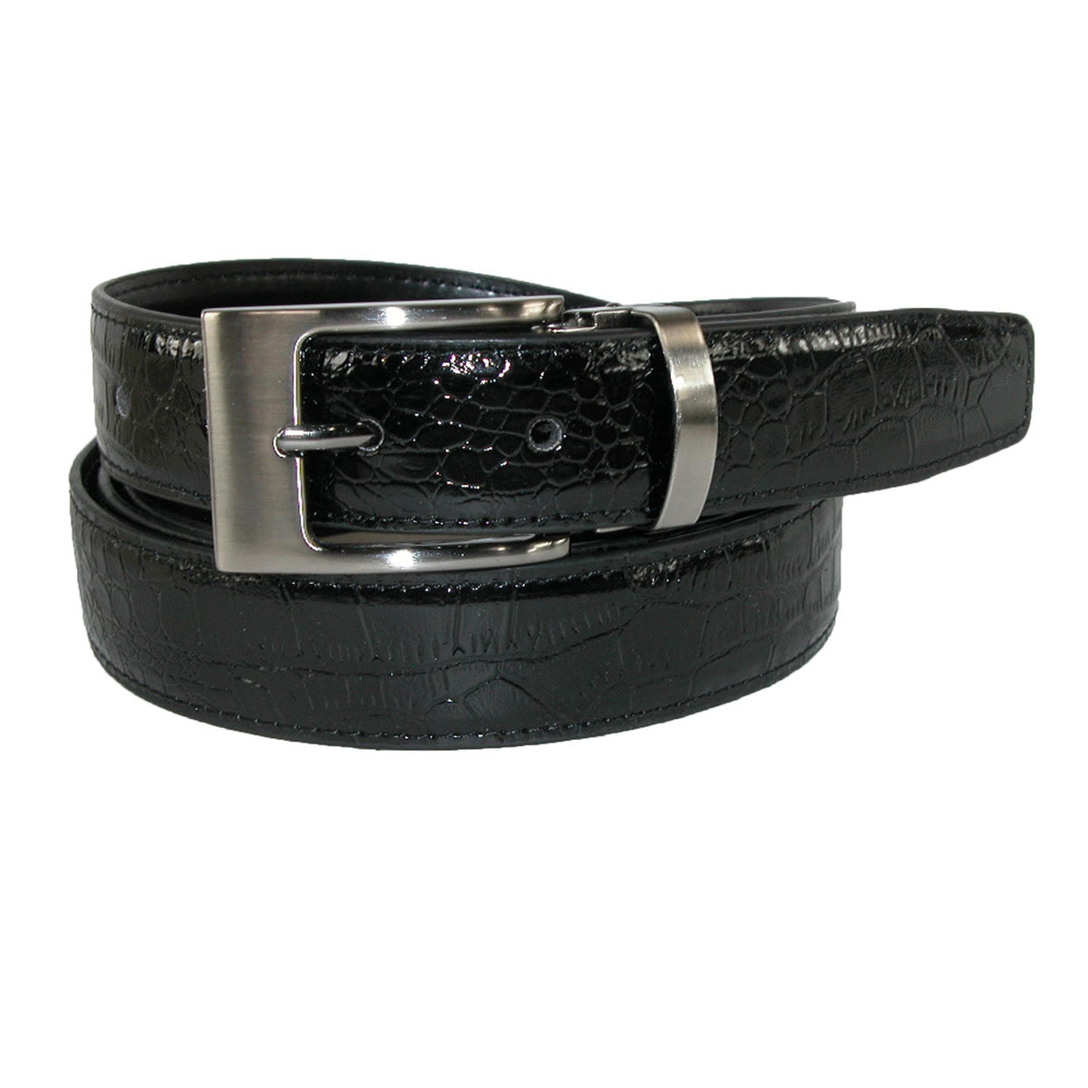 CTM® Leather Croc Print Dress Belt with Clamp On Buckle - Black