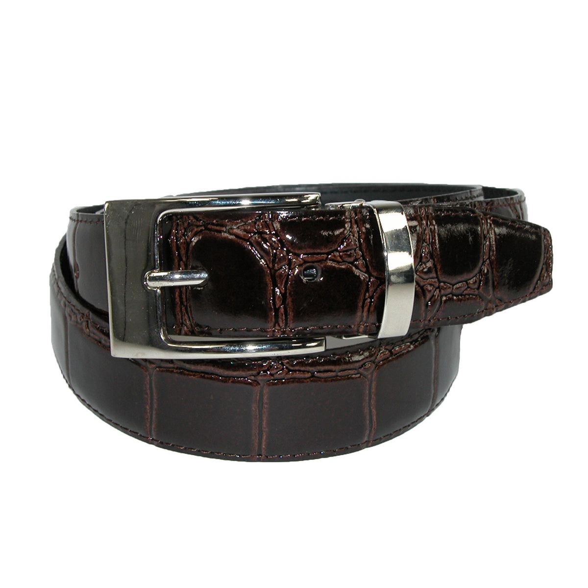CTM® Leather Croc Print Dress Belt with Clamp On Buckle - Brown