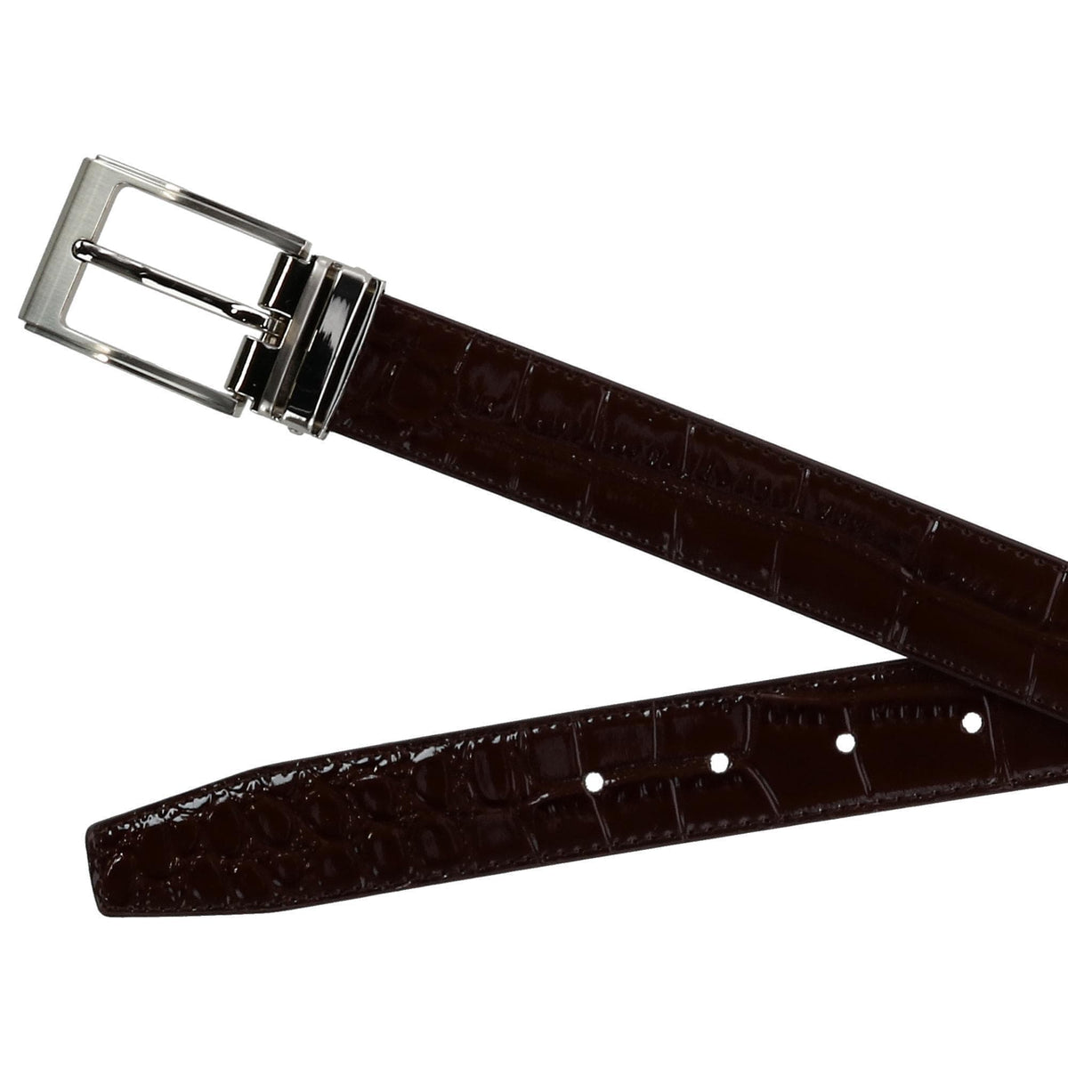 CTM® Leather Croc Print Dress Belt with Clamp On Buckle - Brown