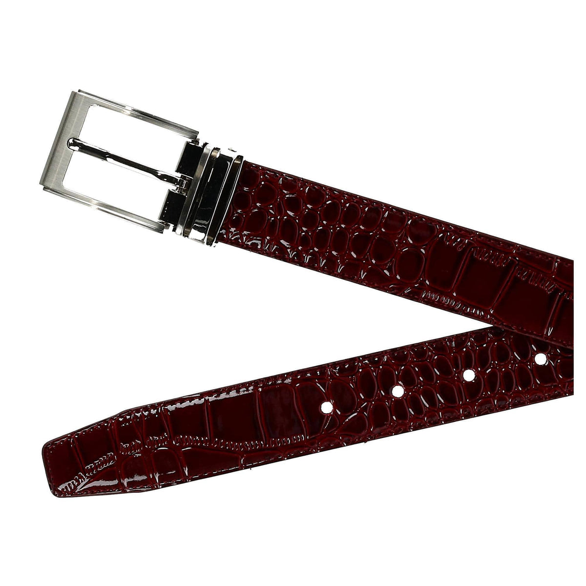 CTM® Leather Croc Print Dress Belt with Clamp On Buckle - Burgundy