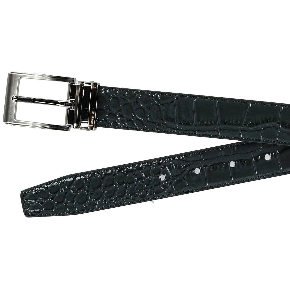 CTM® Leather Croc Print Dress Belt with Clamp On Buckle - Dark Grey