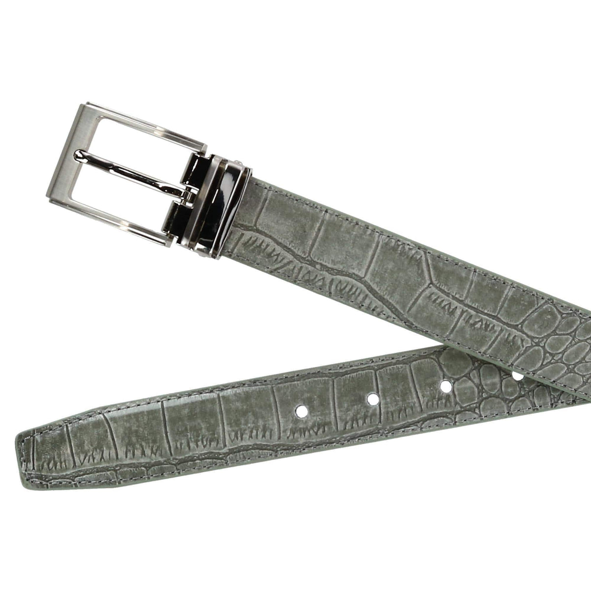 CTM® Leather Croc Print Dress Belt with Clamp On Buckle - Light Grey