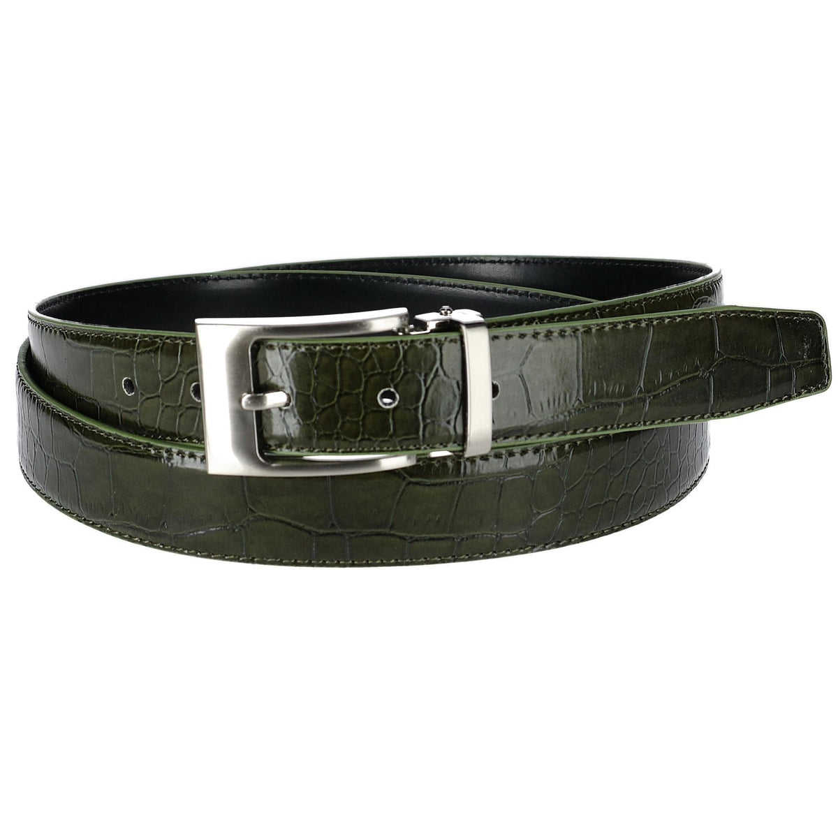 CTM® Leather Croc Print Dress Belt with Clamp On Buckle - Olive