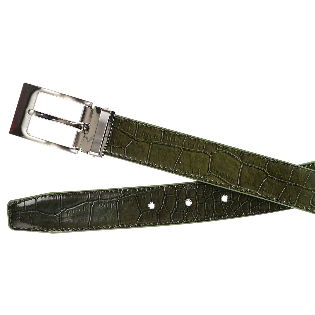 CTM® Leather Croc Print Dress Belt with Clamp On Buckle - Olive