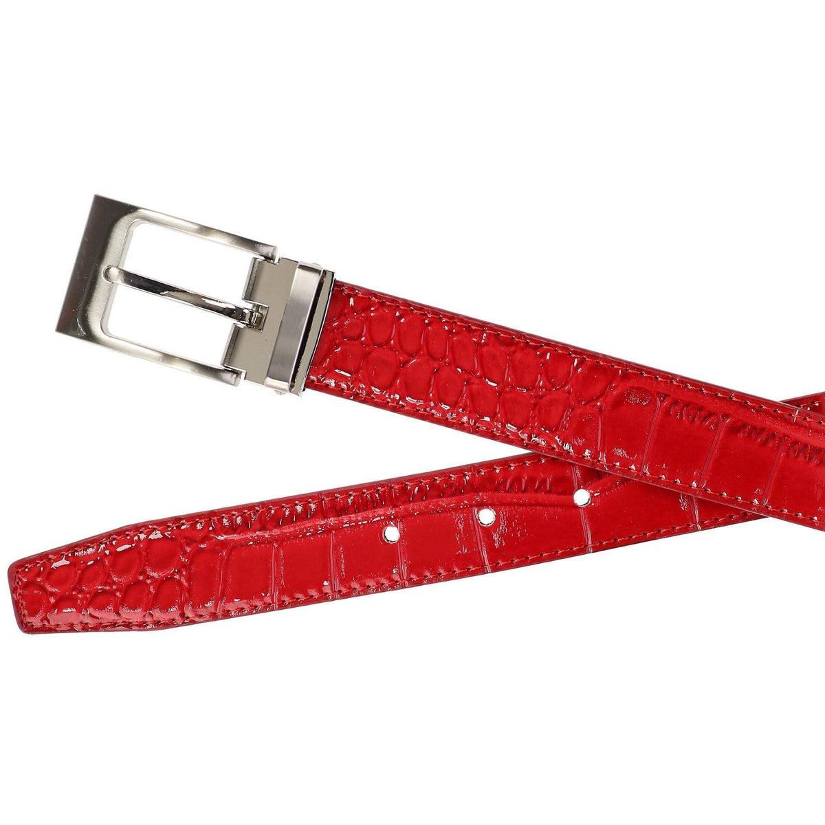 CTM® Leather Croc Print Dress Belt with Clamp On Buckle - Red