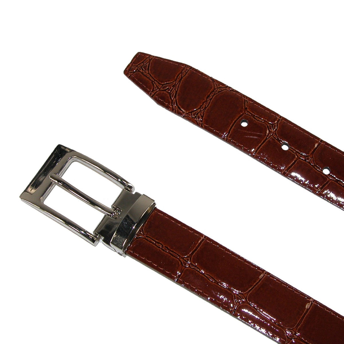 CTM® Leather Croc Print Dress Belt with Clamp On Buckle - Tan