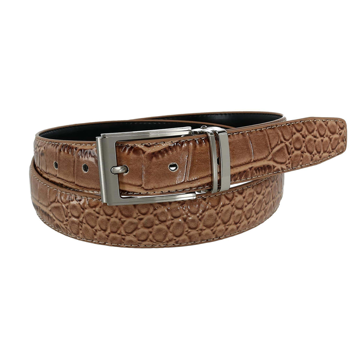 CTM® Leather Croc Print Dress Belt with Clamp On Buckle - Taupe