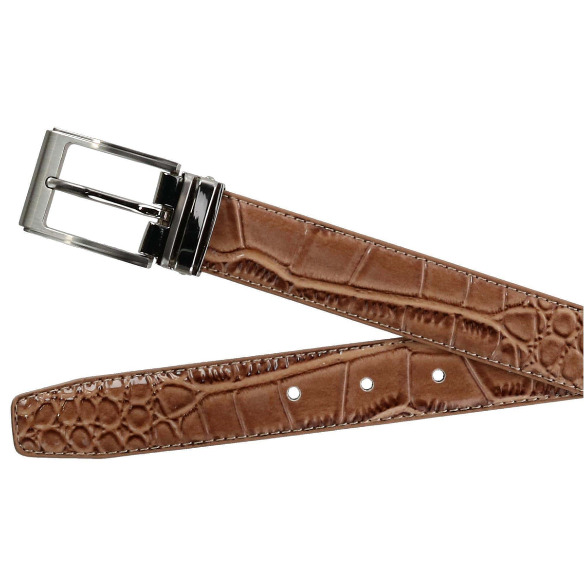 CTM® Leather Croc Print Dress Belt with Clamp On Buckle - Taupe