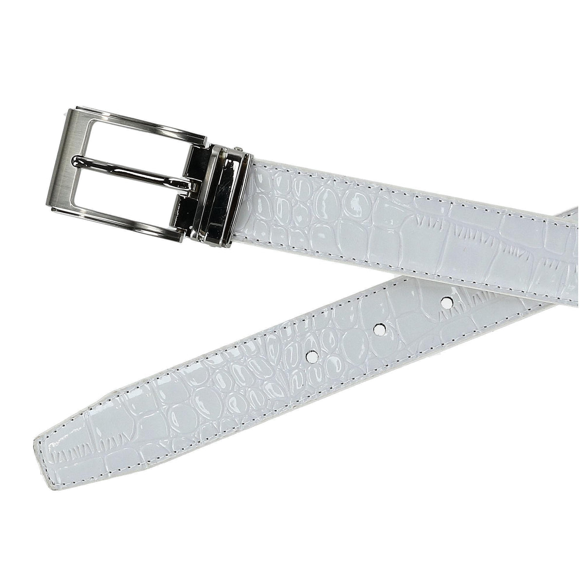 CTM® Leather Croc Print Dress Belt with Clamp On Buckle - White
