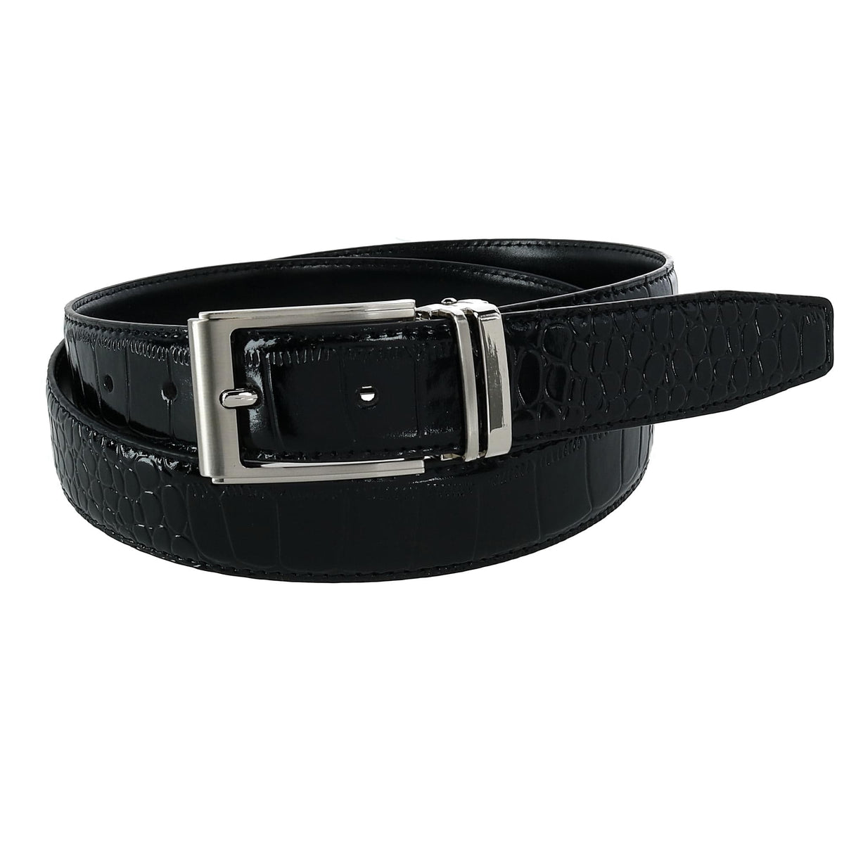 CTM® Big & Tall Leather Croc Print Dress Belt with Clamp On Buckle - Black