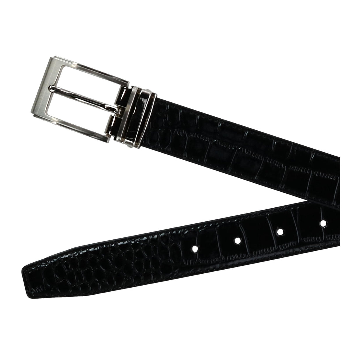 CTM® Big & Tall Leather Croc Print Dress Belt with Clamp On Buckle - Black
