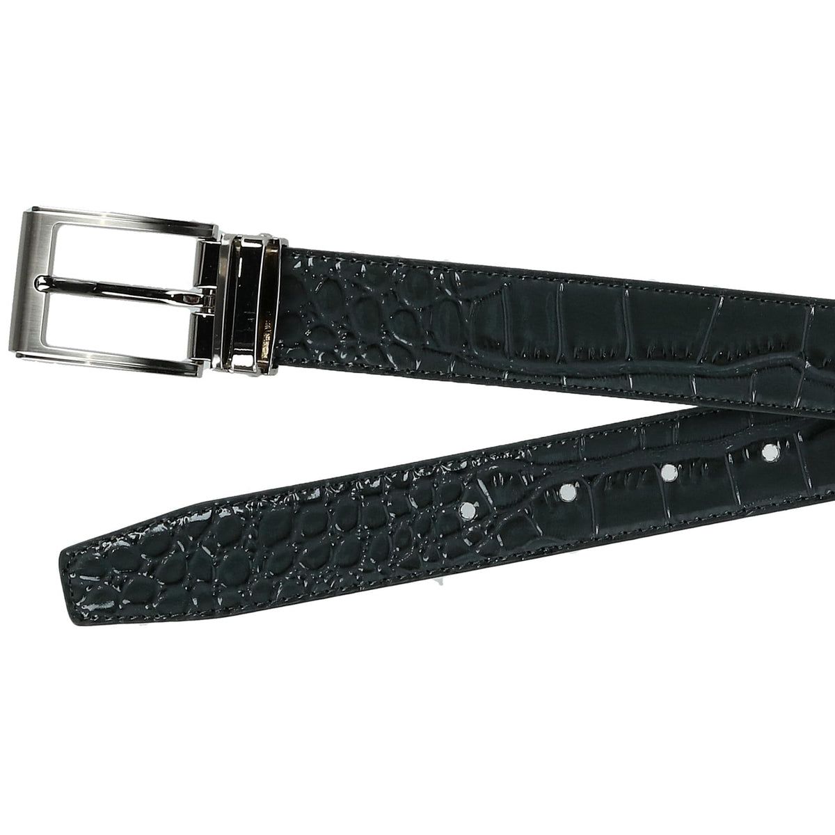 CTM® Big & Tall Leather Croc Print Dress Belt with Clamp On Buckle - Grey