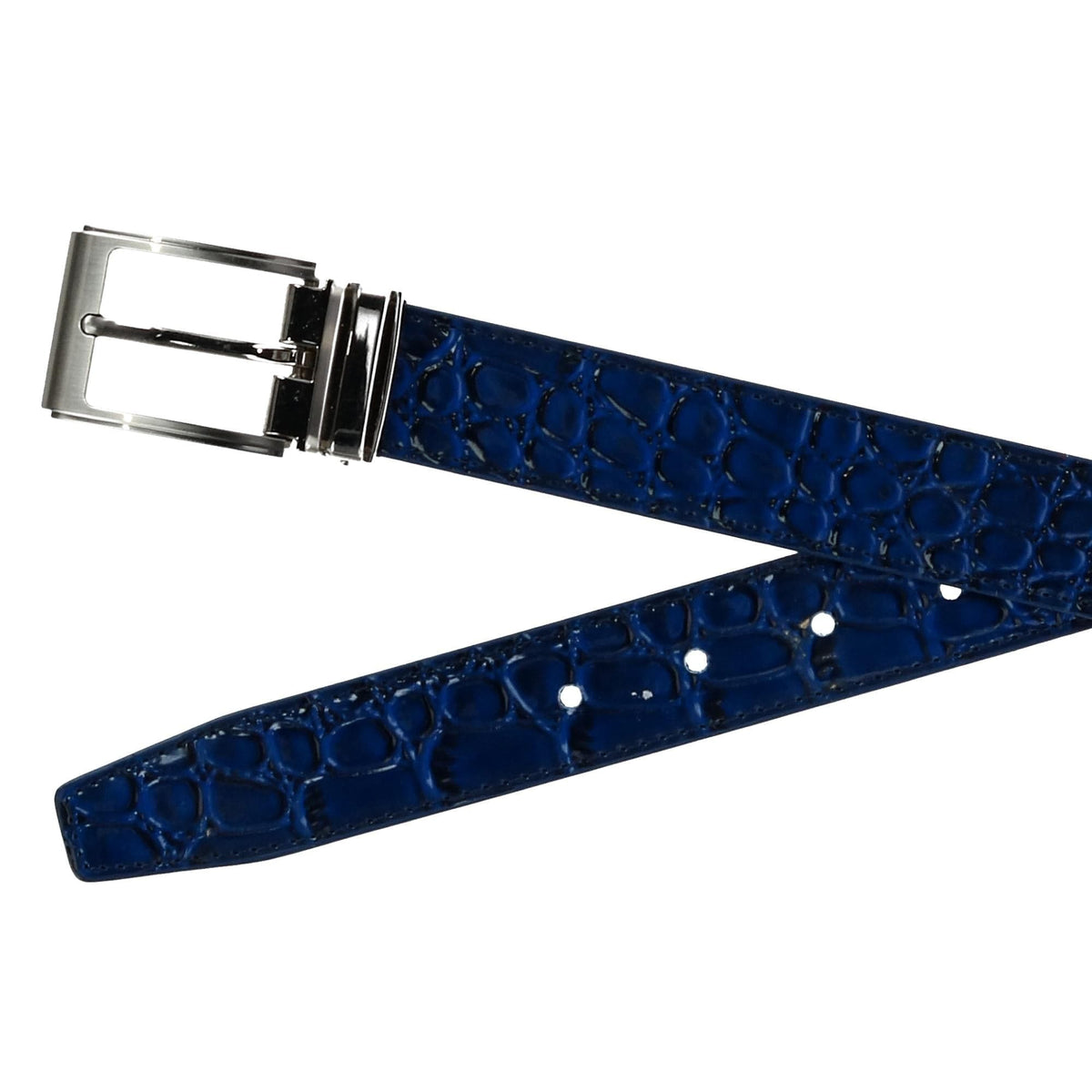 CTM® Big & Tall Leather Croc Print Dress Belt with Clamp On Buckle - Navy