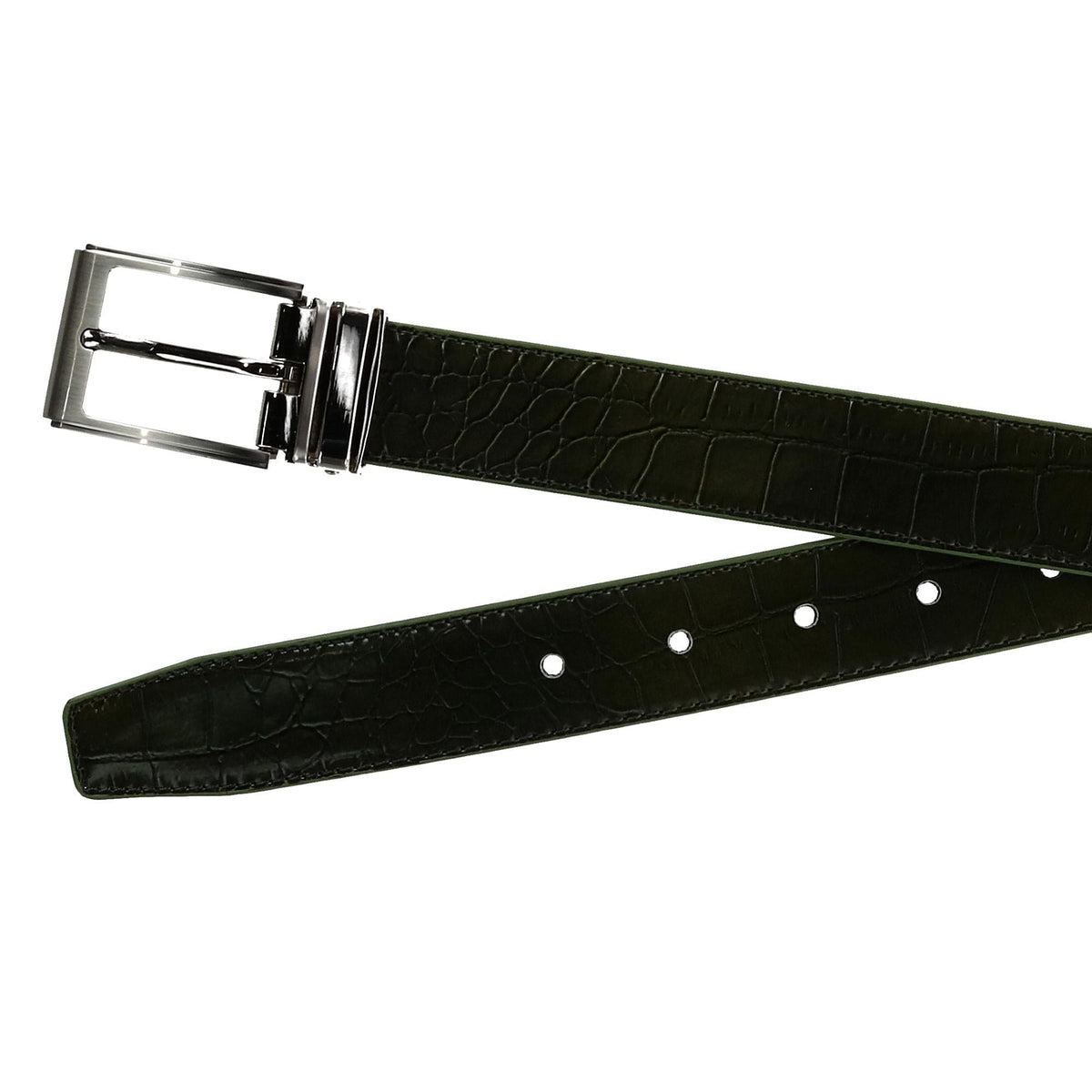 CTM® Big & Tall Leather Croc Print Dress Belt with Clamp On Buckle - Olive
