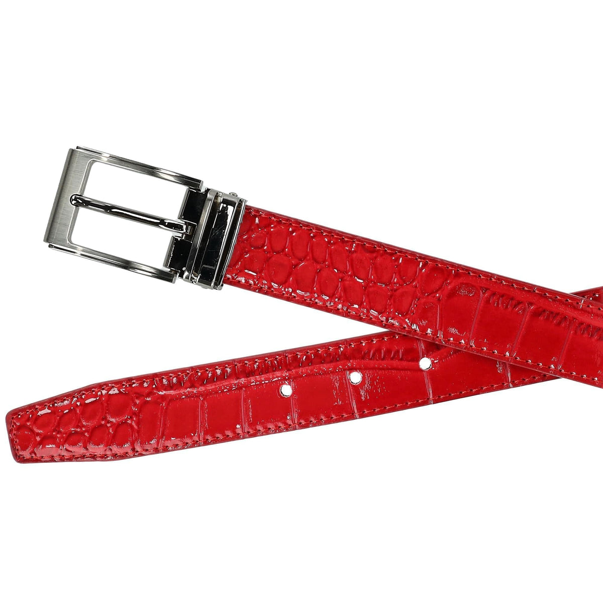 CTM® Big & Tall Leather Croc Print Dress Belt with Clamp On Buckle - Red