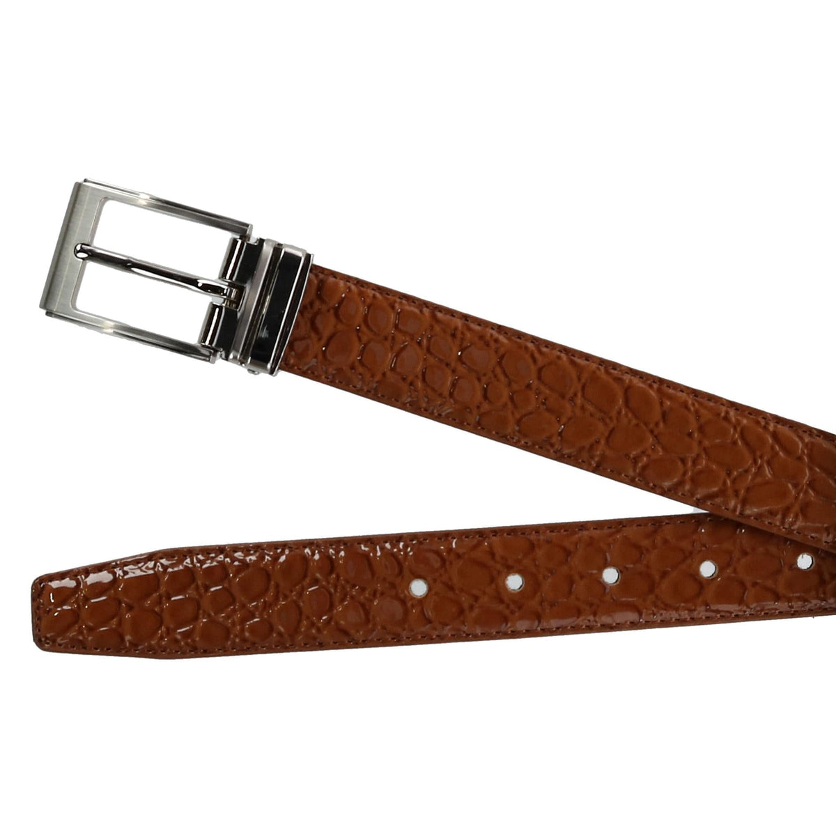CTM® Big & Tall Leather Croc Print Dress Belt with Clamp On Buckle - Tan