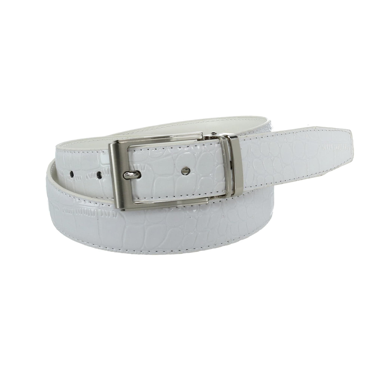 CTM® Big & Tall Leather Croc Print Dress Belt with Clamp On Buckle - White