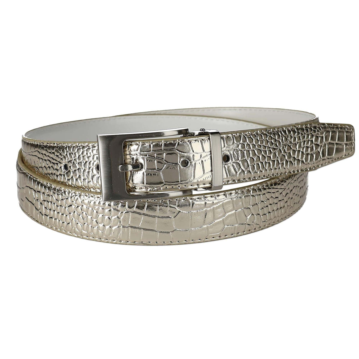CTM® Leather Croc Print Belt - Gold