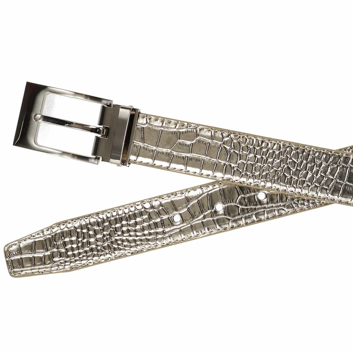 CTM® Leather Croc Print Belt - Gold