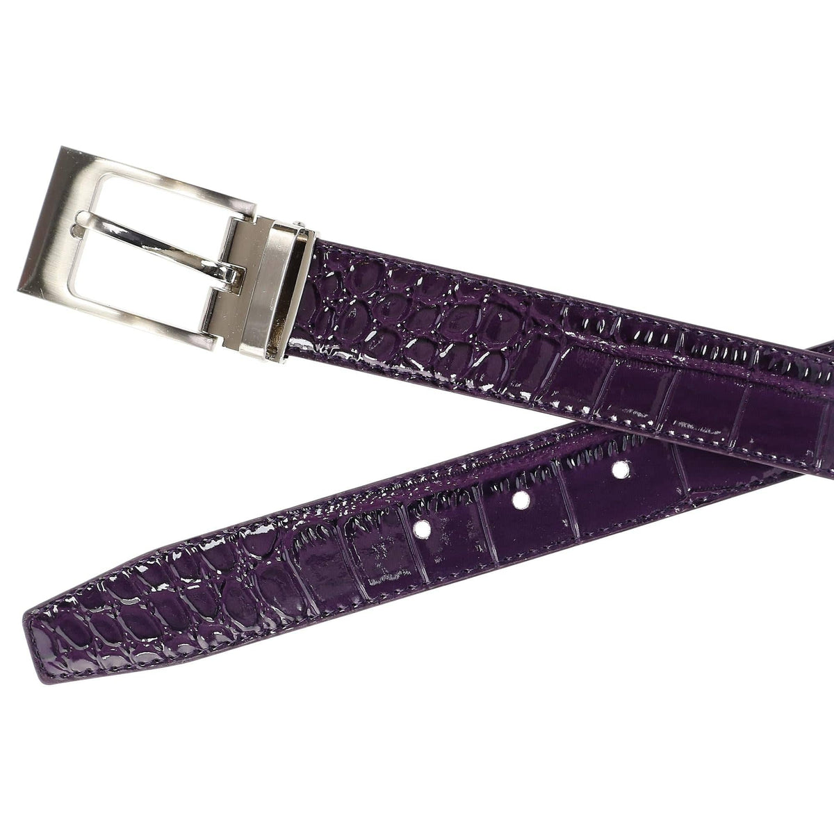 CTM® Leather Croc Print Belt - Purple