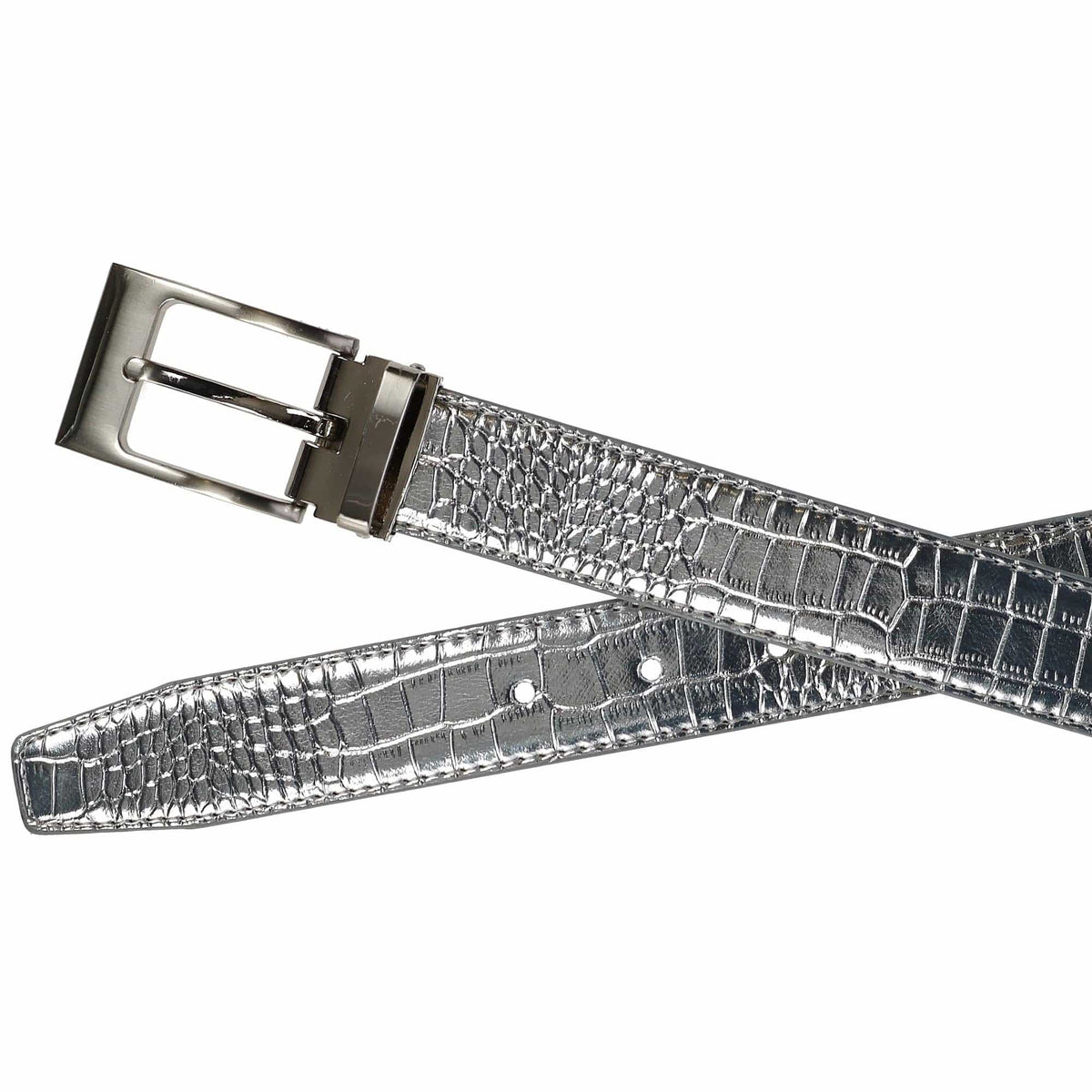 CTM® Leather Croc Print Belt - Silver