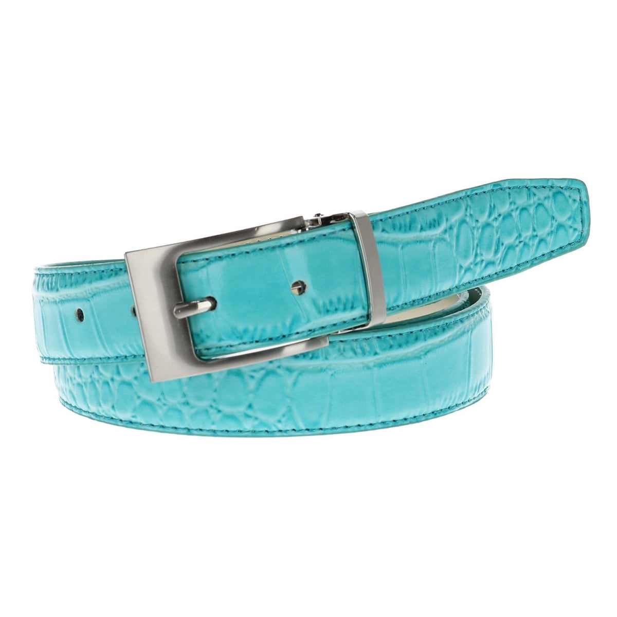 CTM® Leather Croc Print Belt - Turquoise