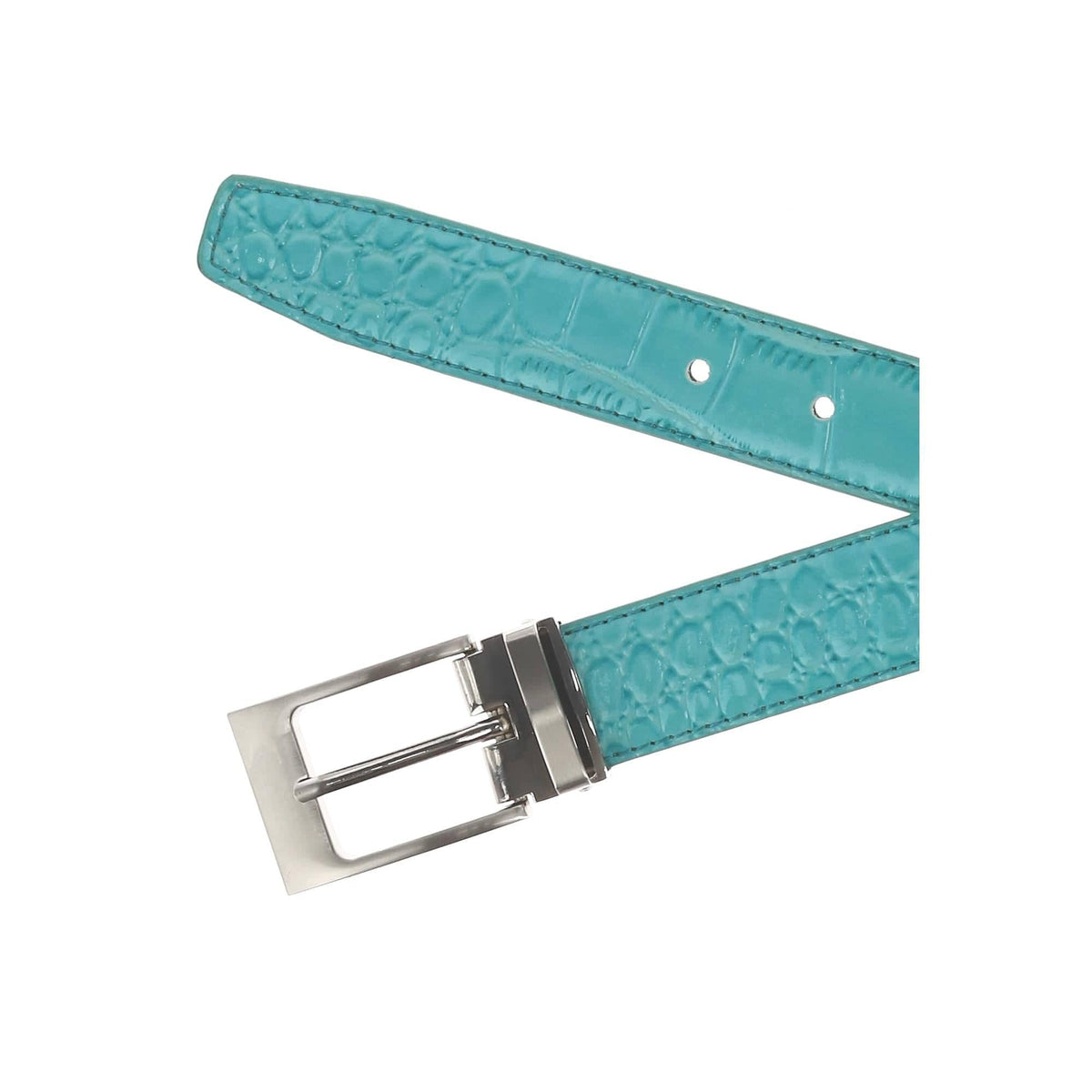 CTM® Leather Croc Print Belt - Turquoise