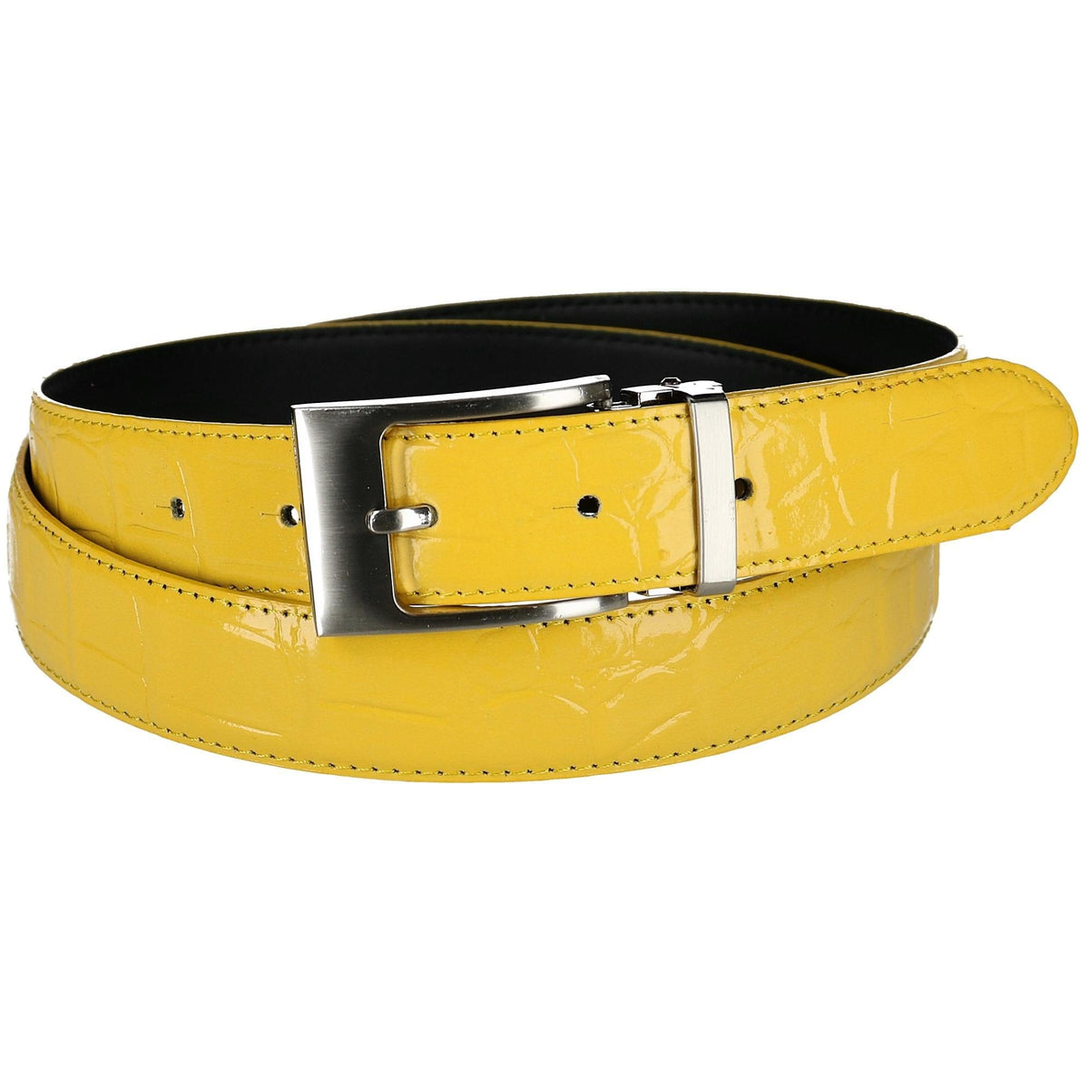 CTM® Leather Croc Print Belt - Yellow