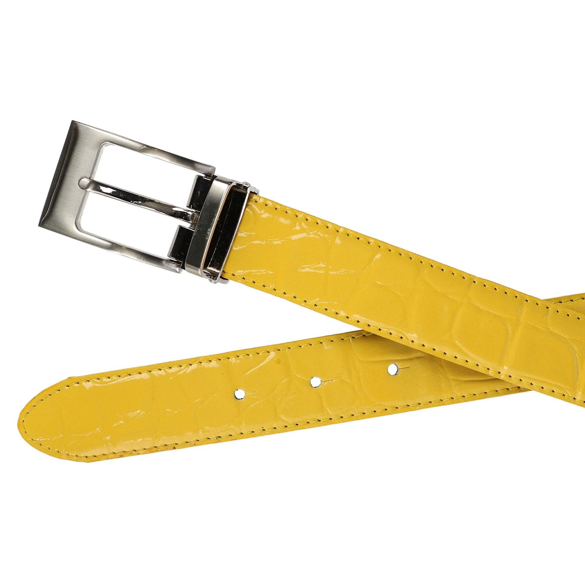 CTM® Leather Croc Print Belt - Yellow