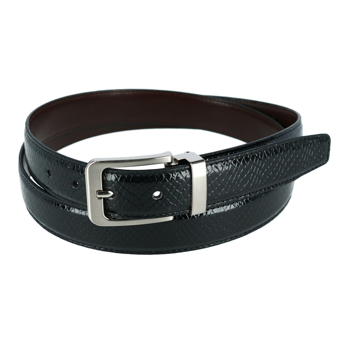 CTM® Lizard Print 1 1/8 Inch Reversible Dress Belt - Black to Solid Brown