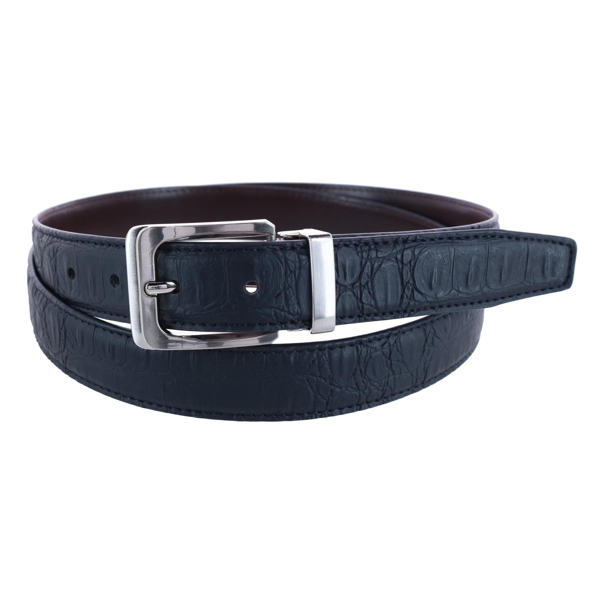 CTM® Leather Matte Reversible Croc Print Clamp on Buckle Belt