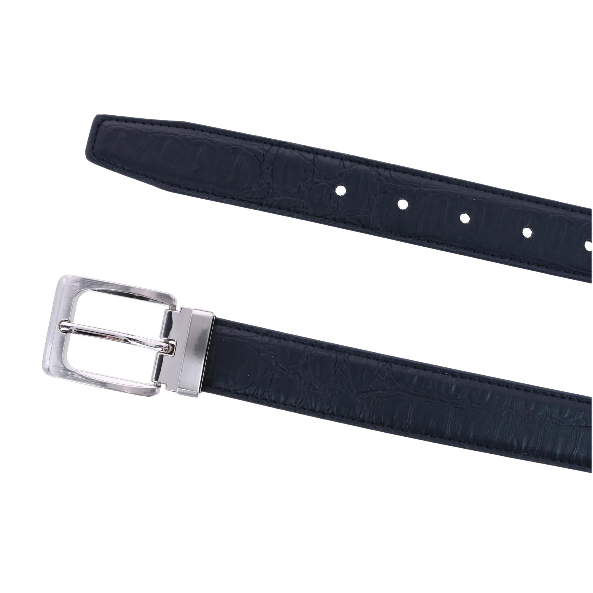 CTM® Leather Matte Reversible Croc Print Clamp on Buckle Belt - Black