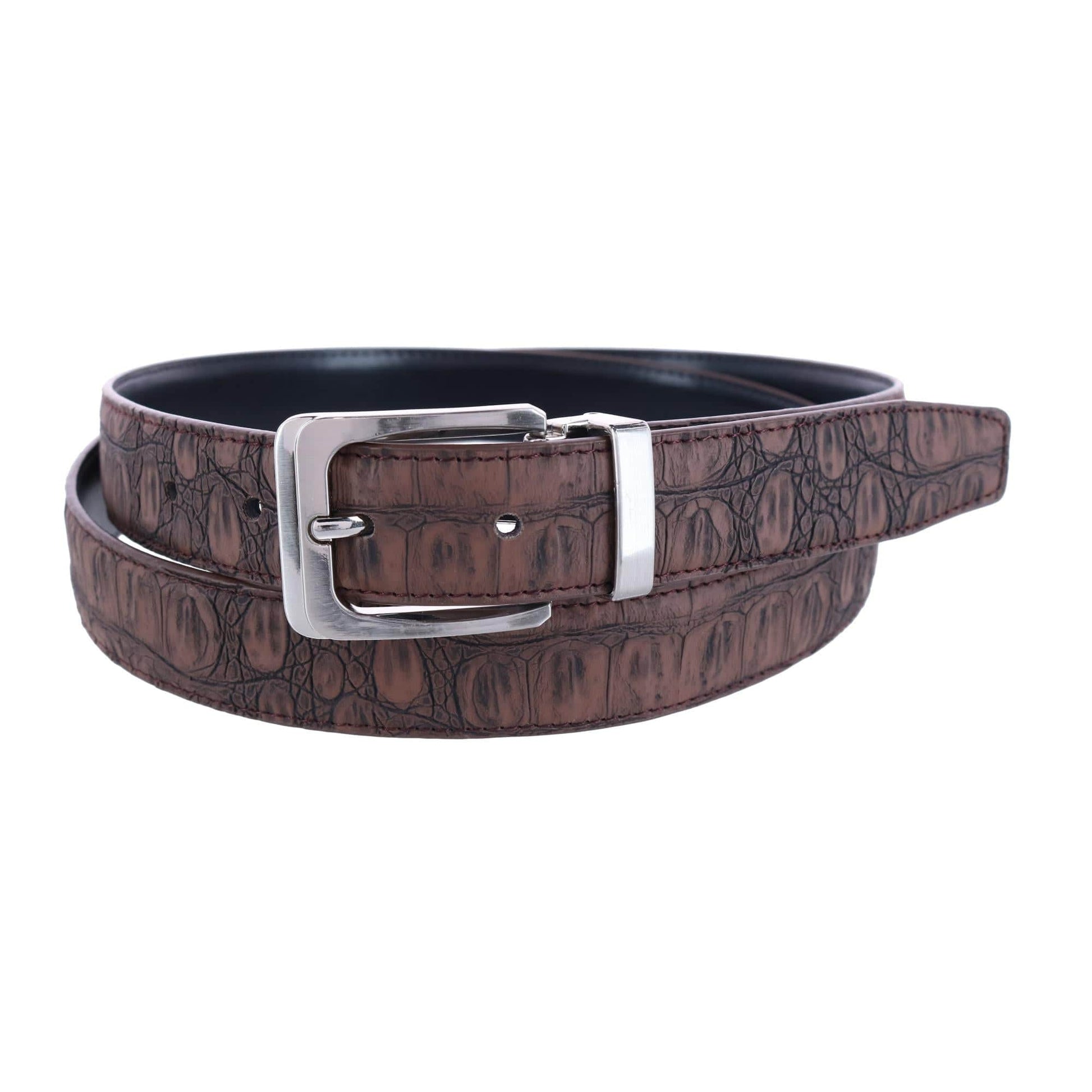 CTM® Leather Matte Reversible Croc Print Clamp on Buckle Belt - Brown