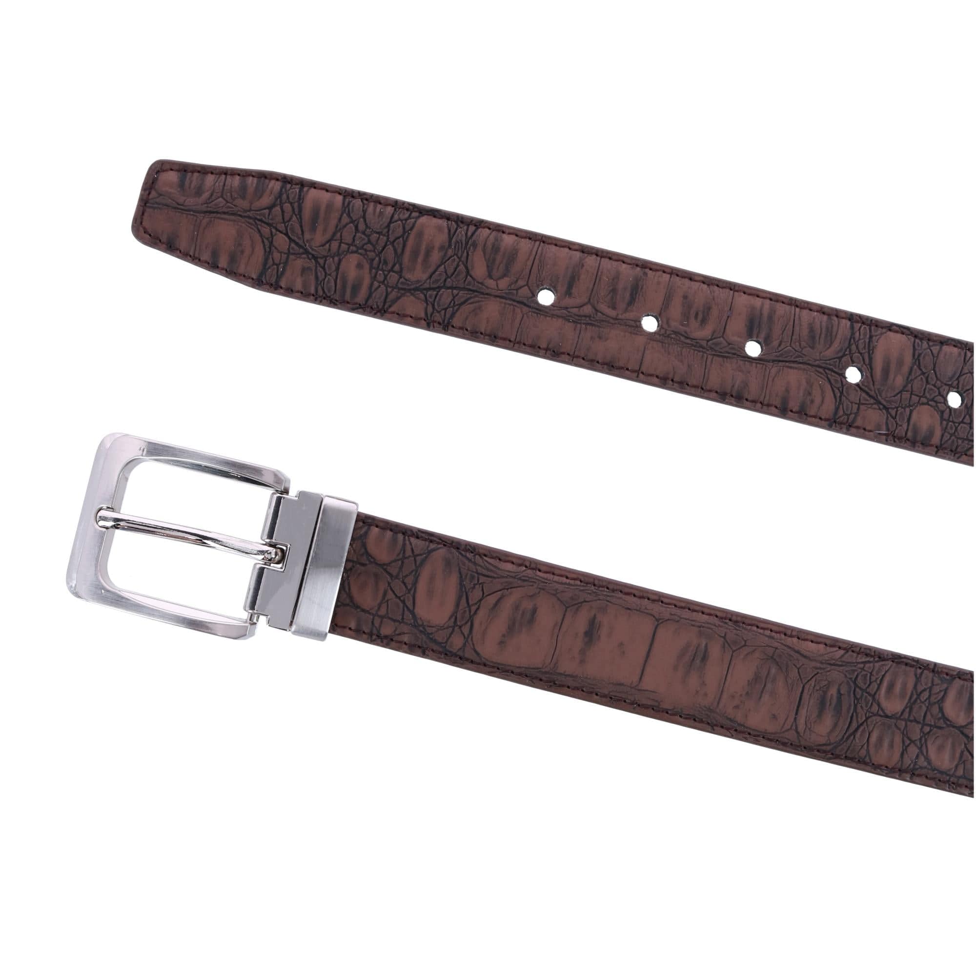 CTM® Leather Matte Reversible Croc Print Clamp on Buckle Belt - Brown