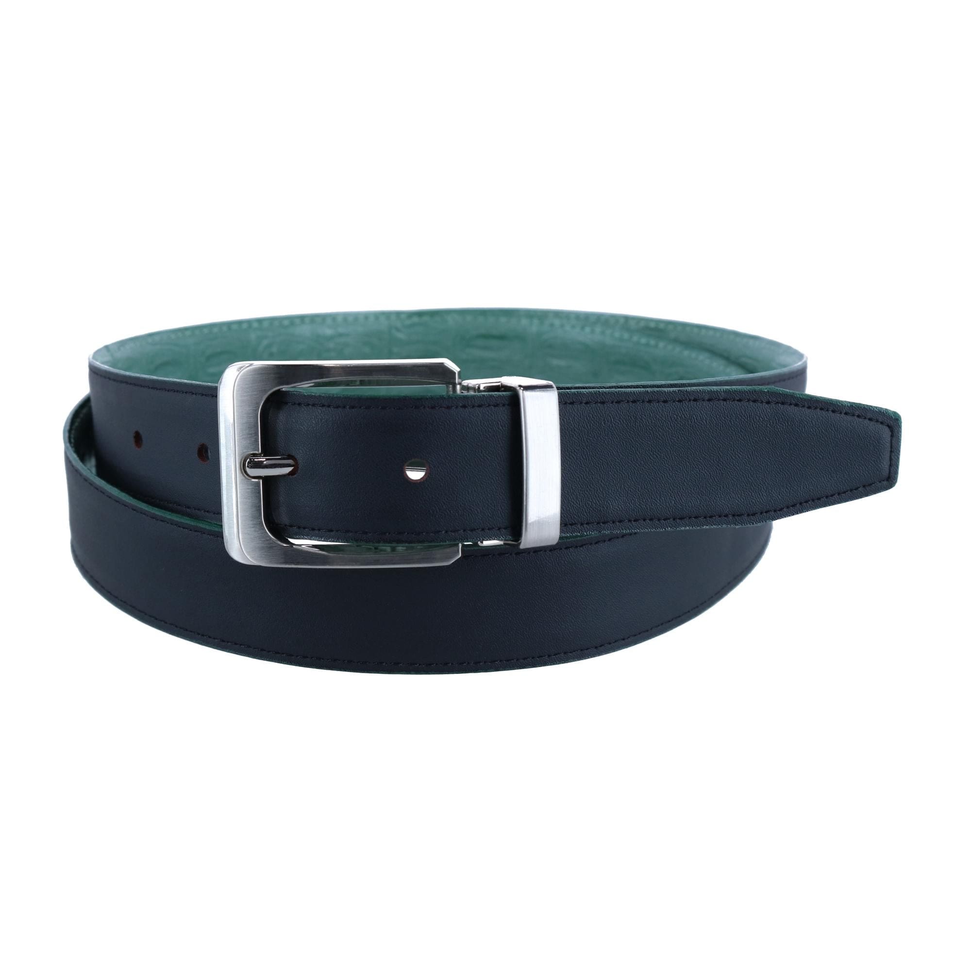 CTM® Leather Matte Reversible Croc Print Clamp on Buckle Belt - Green