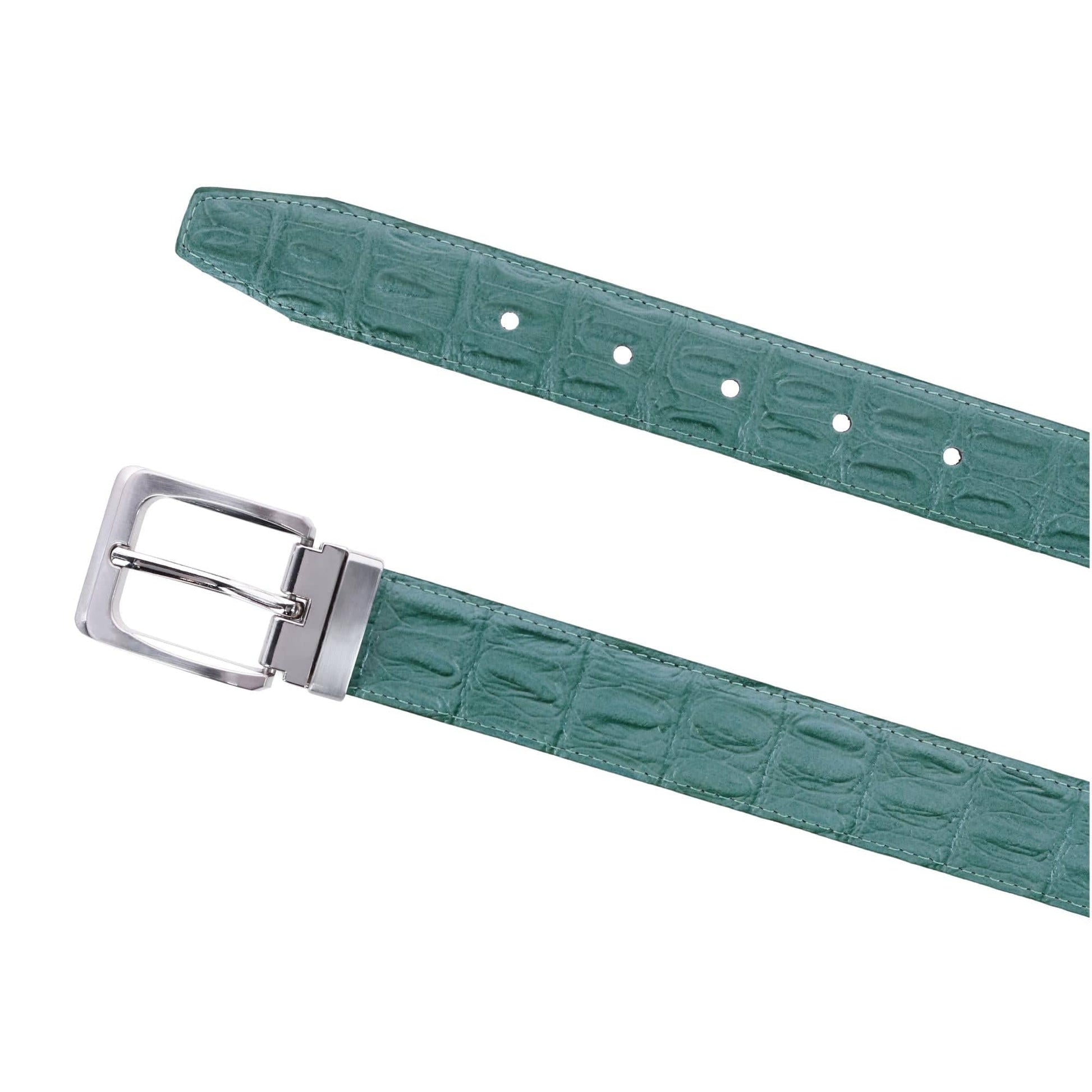 CTM® Leather Matte Reversible Croc Print Clamp on Buckle Belt - Green