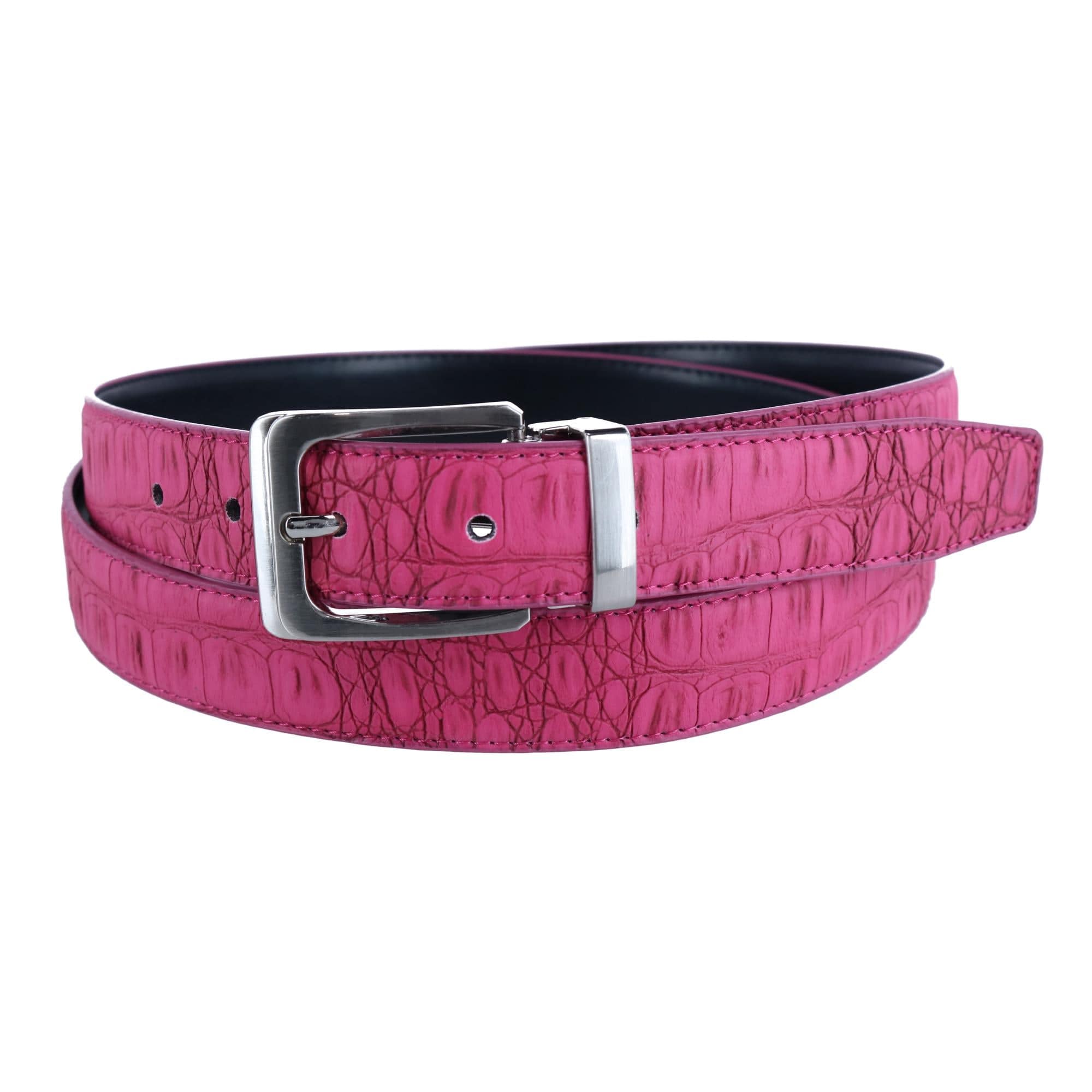 CTM® Leather Matte Reversible Croc Print Clamp on Buckle Belt - Hot Pink