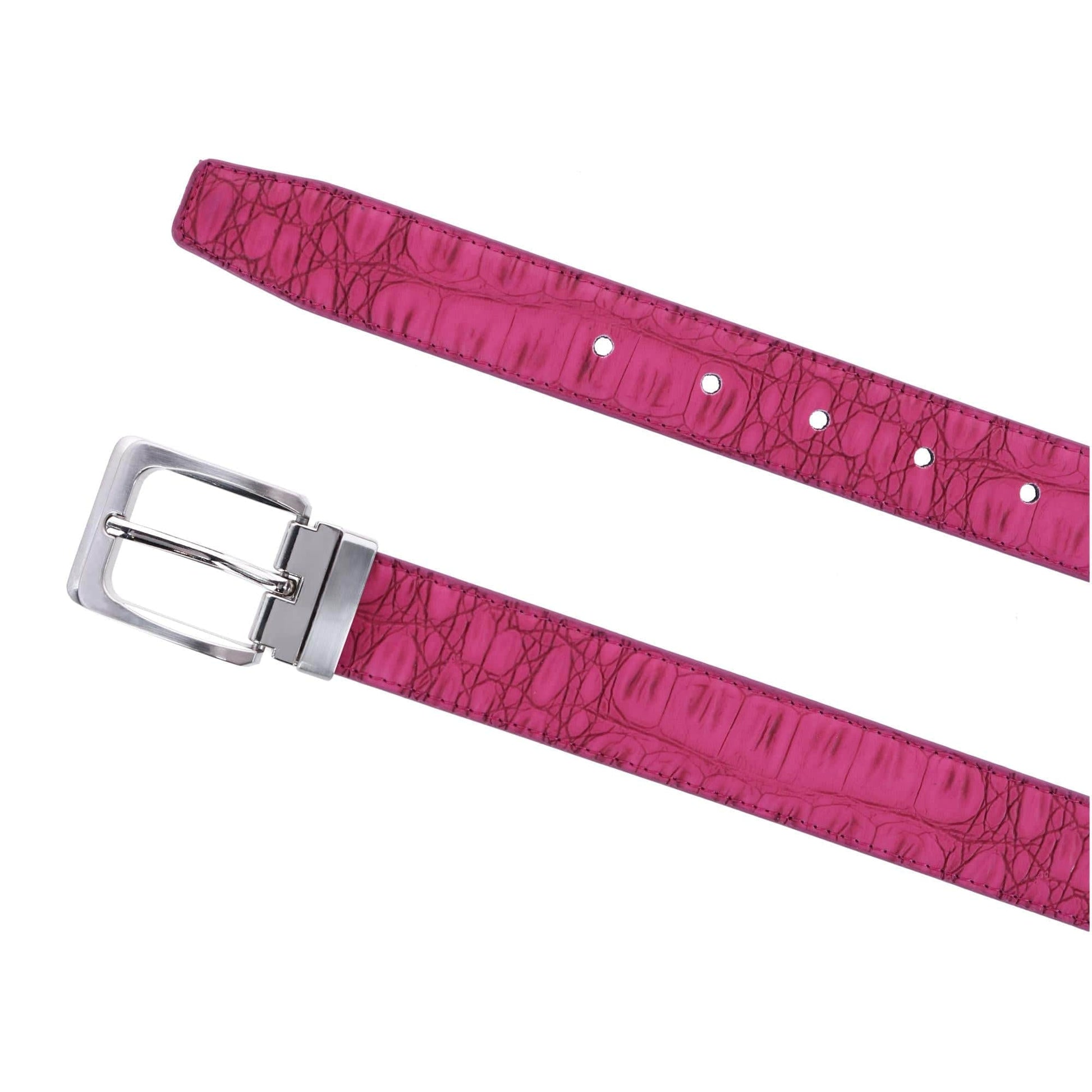 CTM® Leather Matte Reversible Croc Print Clamp on Buckle Belt - Hot Pink