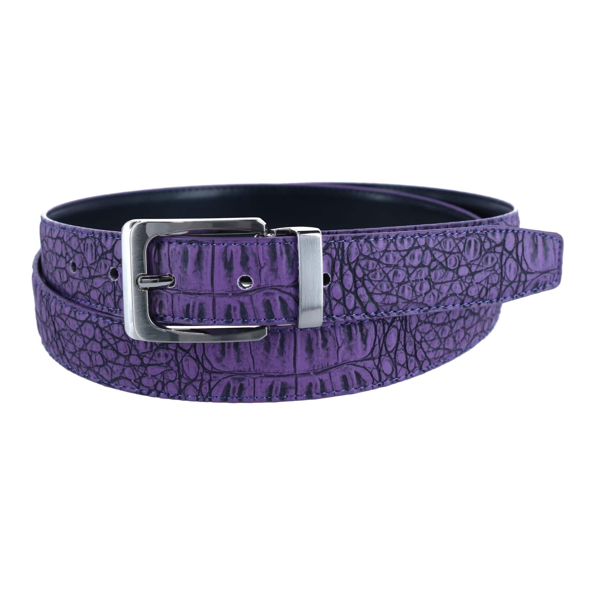 CTM® Leather Matte Reversible Croc Print Clamp on Buckle Belt