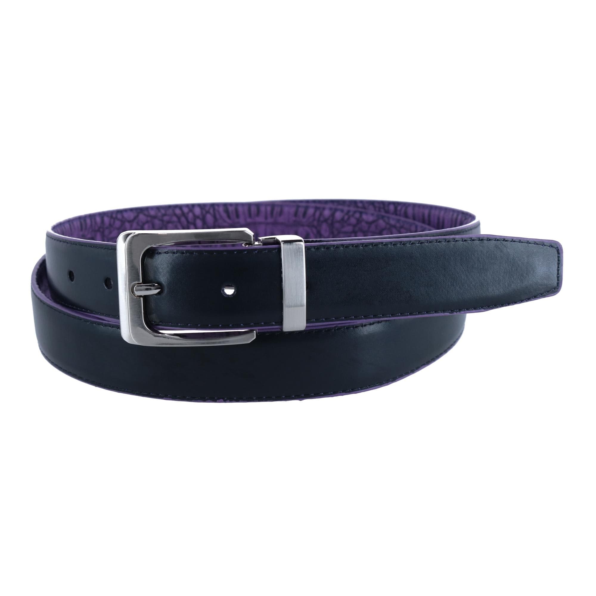 CTM® Leather Matte Reversible Croc Print Clamp on Buckle Belt - Purple