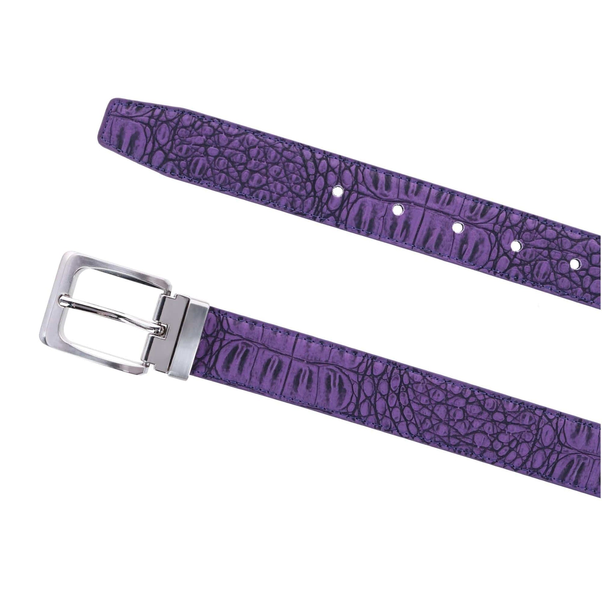 CTM® Leather Matte Reversible Croc Print Clamp on Buckle Belt - Purple