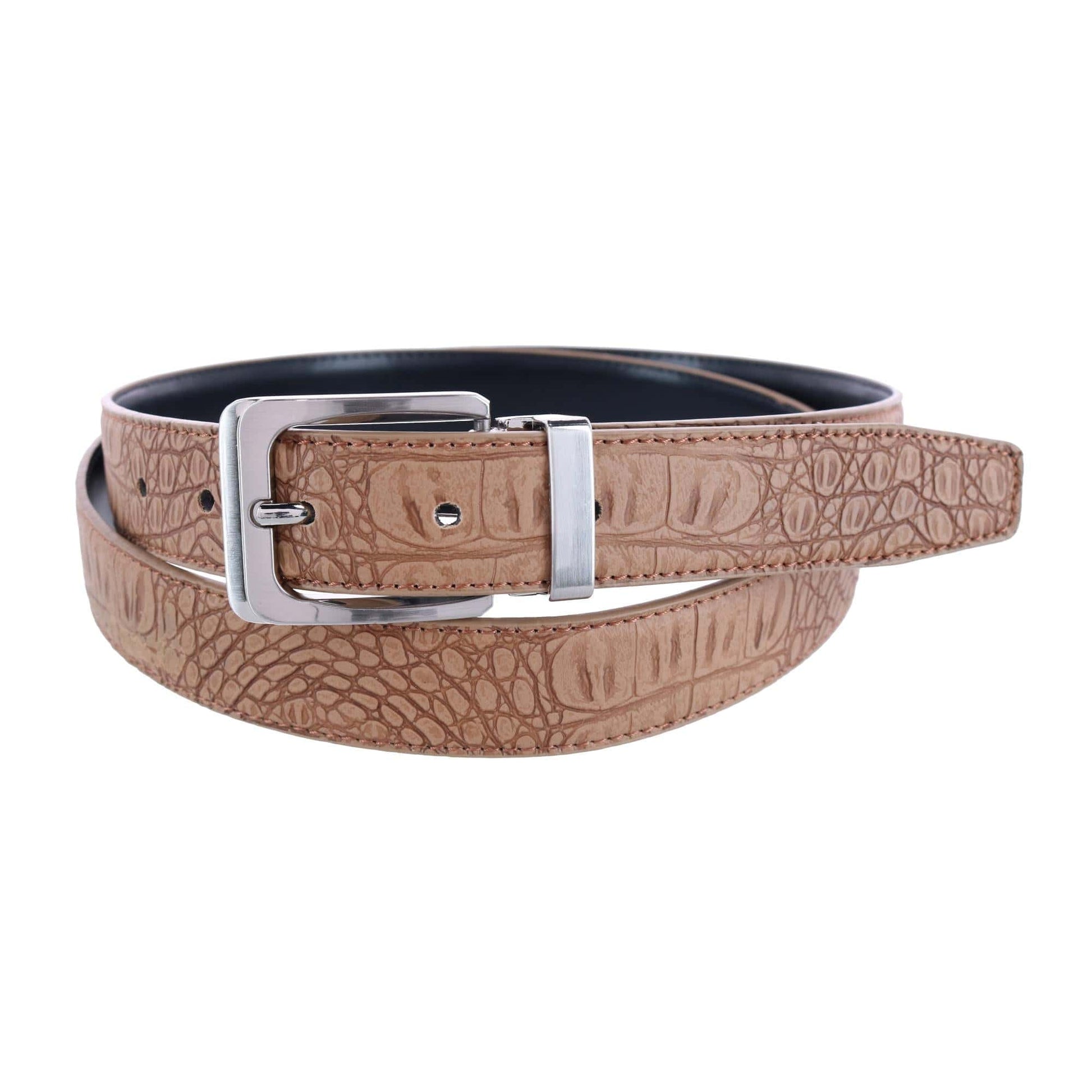 CTM® Leather Matte Reversible Croc Print Clamp on Buckle Belt