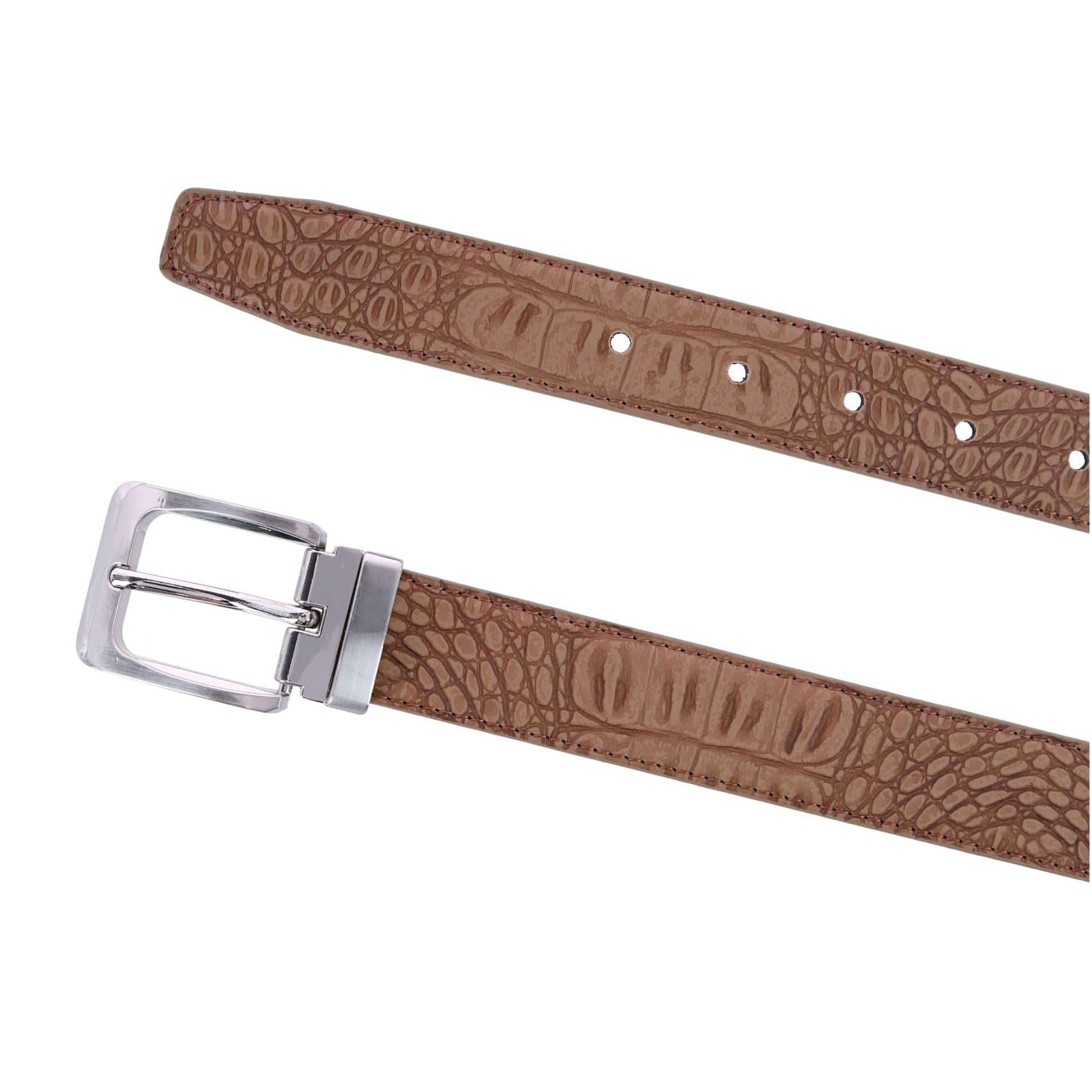 CTM® Leather Matte Reversible Croc Print Clamp on Buckle Belt - Tan